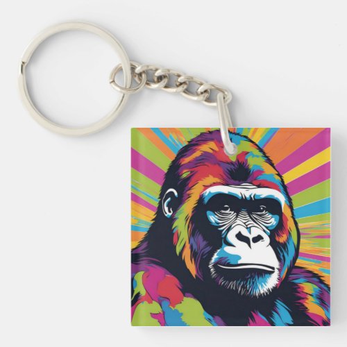 Gorilla Pop Art Cartoon Drawing Keychain