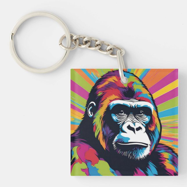 Gorilla Pop Art Cartoon Drawing Keychain (Front)
