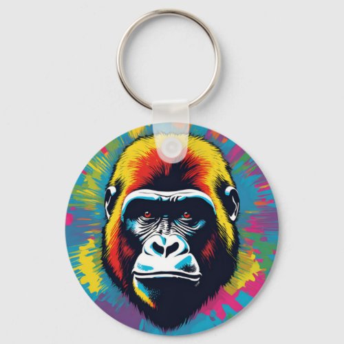 Gorilla Pop Art Cartoon Drawing Keychain