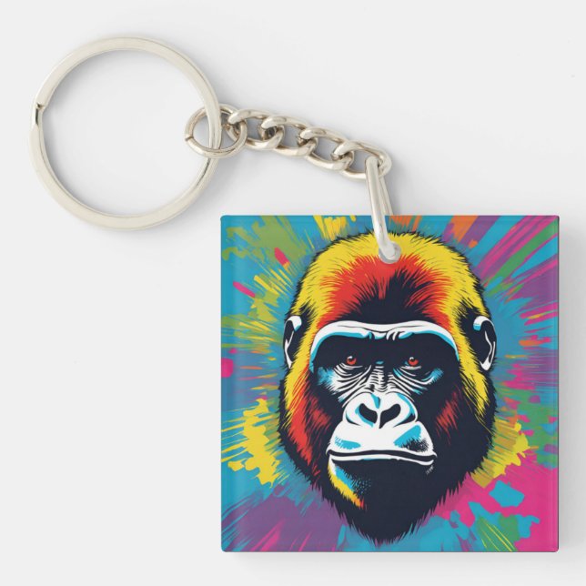 Gorilla Pop Art Cartoon Drawing Keychain (Front)
