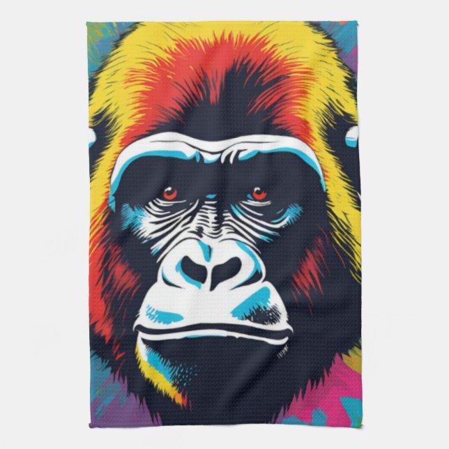 Gorilla Pop Art Cartoon Drawing Kitchen Towel (Vertical)