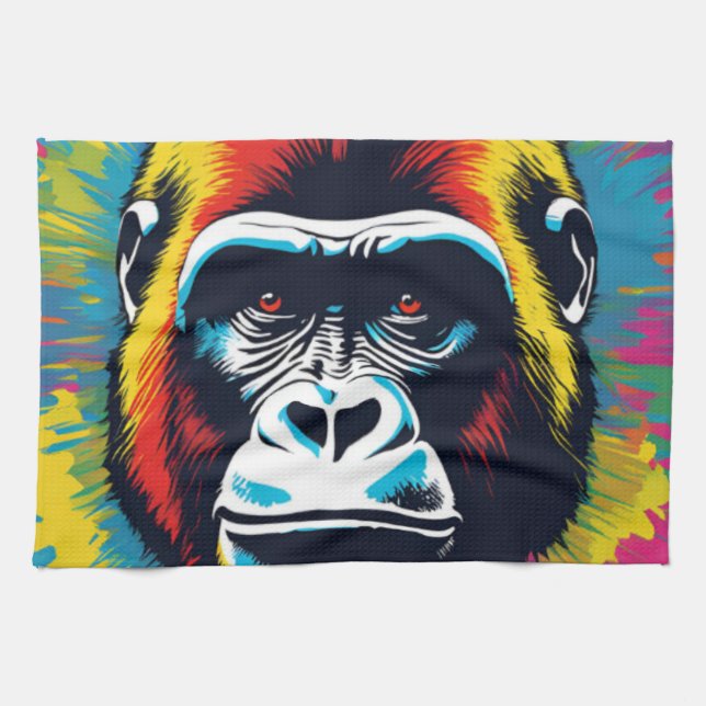 Gorilla Pop Art Cartoon Drawing Kitchen Towel (Horizontal)