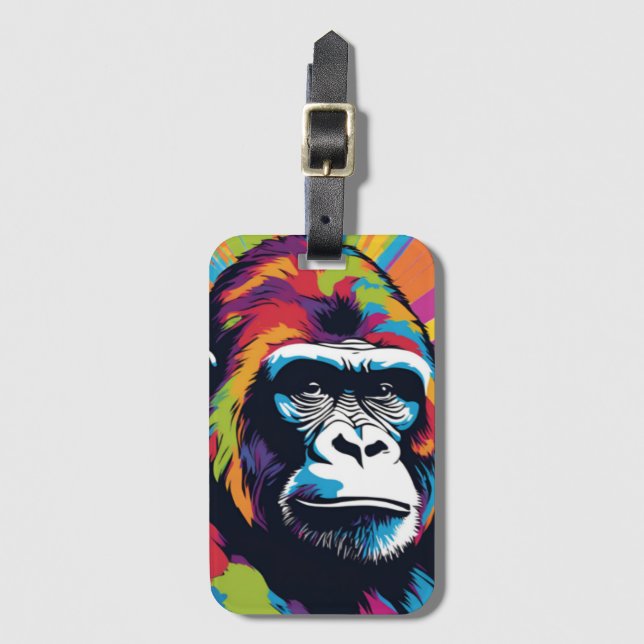 Gorilla Pop Art Cartoon Drawing Luggage Tag (Front Vertical)