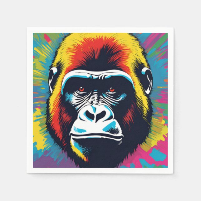 Gorilla Pop Art Cartoon Drawing Napkins (Front)