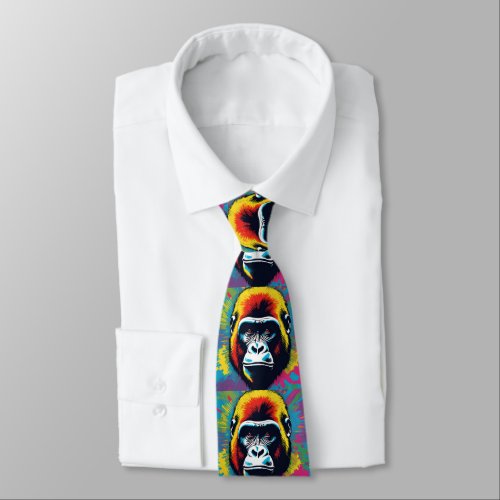 Gorilla Pop Art Cartoon Drawing Neck Tie