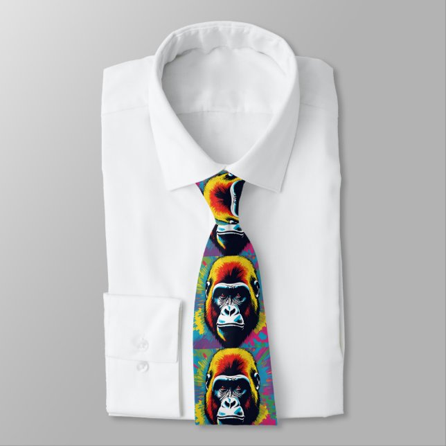 Gorilla Pop Art Cartoon Drawing Neck Tie (Tied)