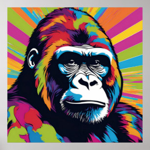 Gorilla Pop Art Cartoon Drawing Poster