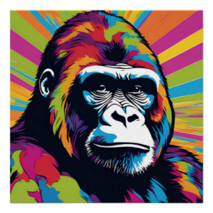 Gorilla Pop Art Cartoon Drawing Poster