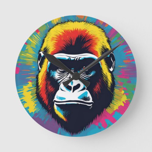 Gorilla Pop Art Cartoon Drawing Round Clock