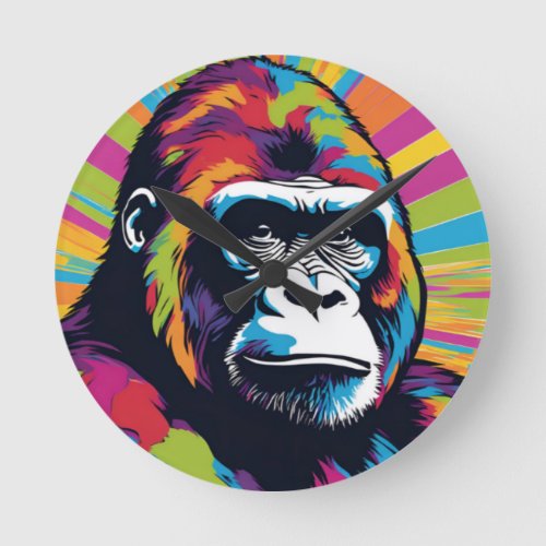 Gorilla Pop Art Cartoon Drawing Round Clock