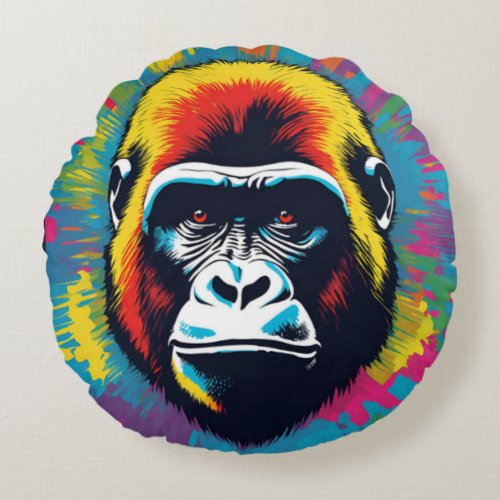 Gorilla Pop Art Cartoon Drawing Round Pillow