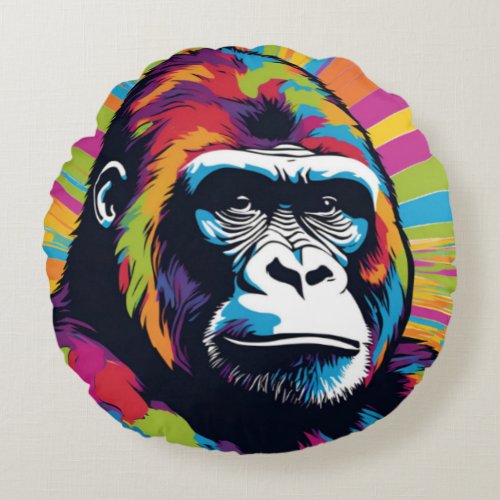 Gorilla Pop Art Cartoon Drawing Round Pillow