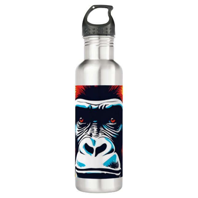 Gorilla Pop Art Cartoon Drawing Stainless Steel Water Bottle (Front)