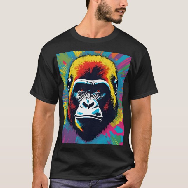 Gorilla Pop Art Cartoon Drawing T-Shirt (Front)