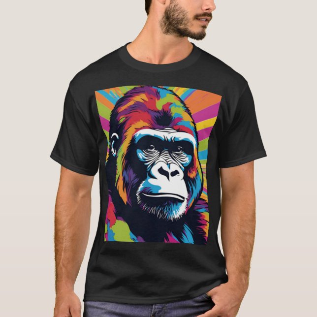 Gorilla Pop Art Cartoon Drawing T-Shirt (Front)