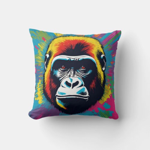 Gorilla Pop Art Cartoon Drawing Throw Pillow