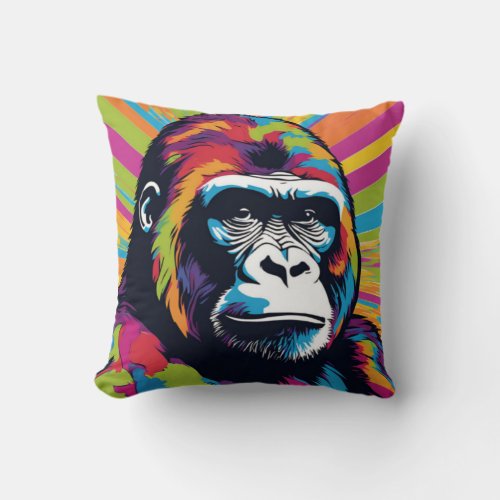 Gorilla Pop Art Cartoon Drawing Throw Pillow