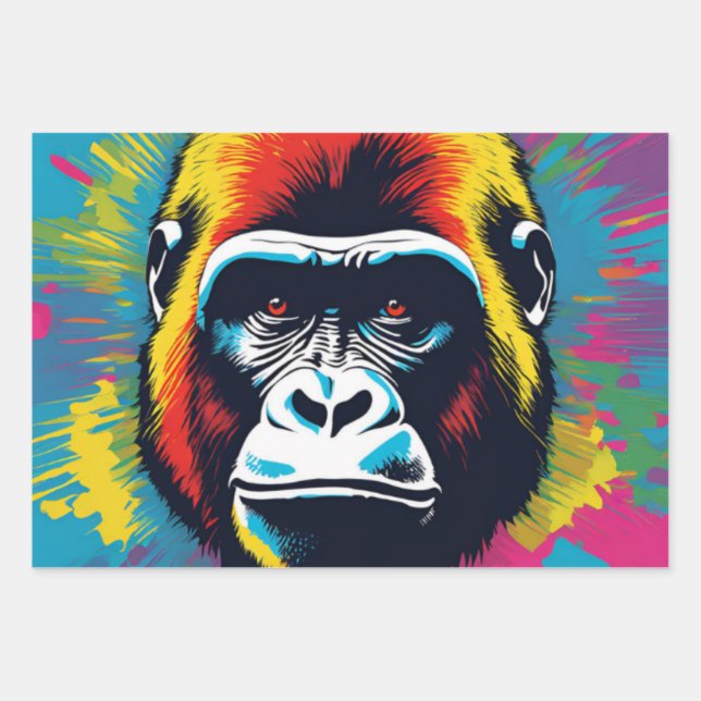 Gorilla Pop Art Cartoon Drawing Wrapping Paper Sheets (Front)