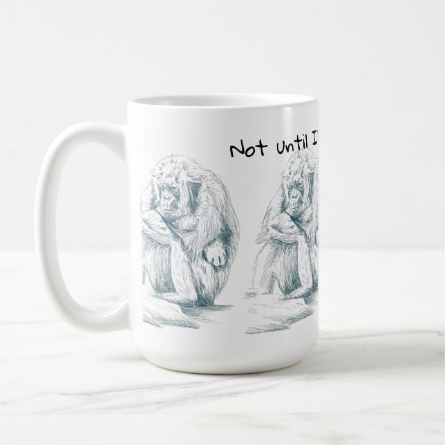 Gorilla Pouting Needs Coffee Pen and Ink Drawing Mug (Left)