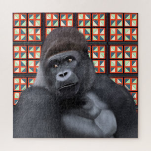 Gorilla Red Geometric African Wildlife Jigsaw Puzzle