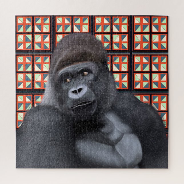 Gorilla Red Geometric | African Wildlife Jigsaw Puzzle (Vertical)