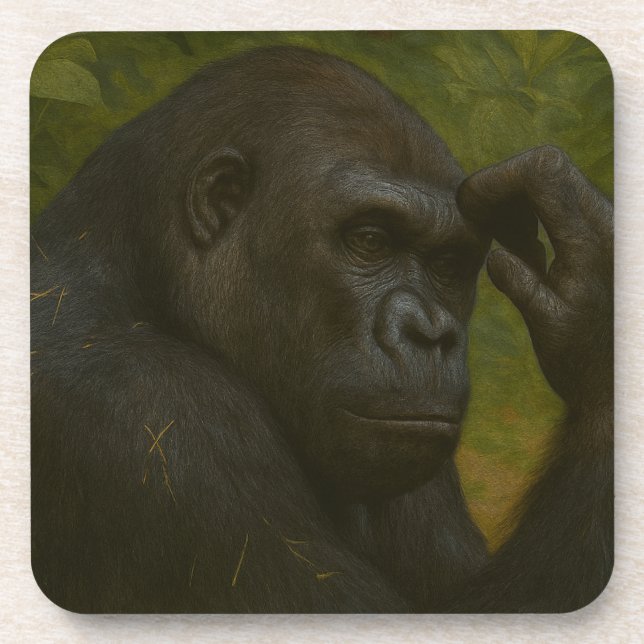 Gorilla Reflection – Thoughtful Wildlife Portrait Beverage Coaster (Front)