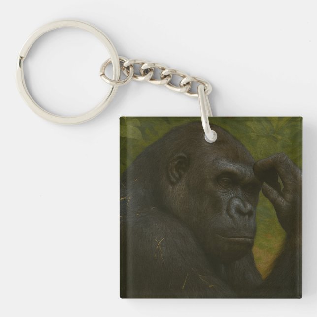 Gorilla Reflection – Thoughtful Wildlife Portrait Keychain (Front)