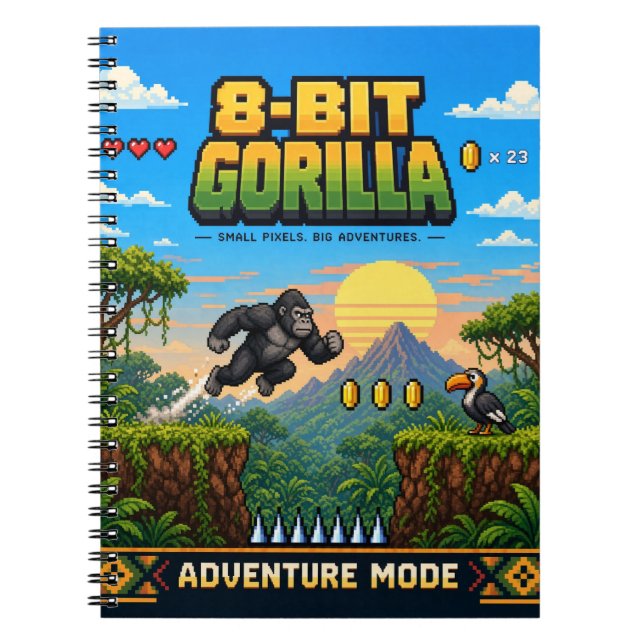 Gorilla, Retro 8-Bit Pixel Art Notebook (Front)