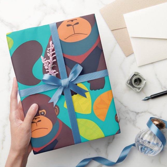 Gorilla Retro Colorful Personalized Pattern Wrapping Paper (Gifting)