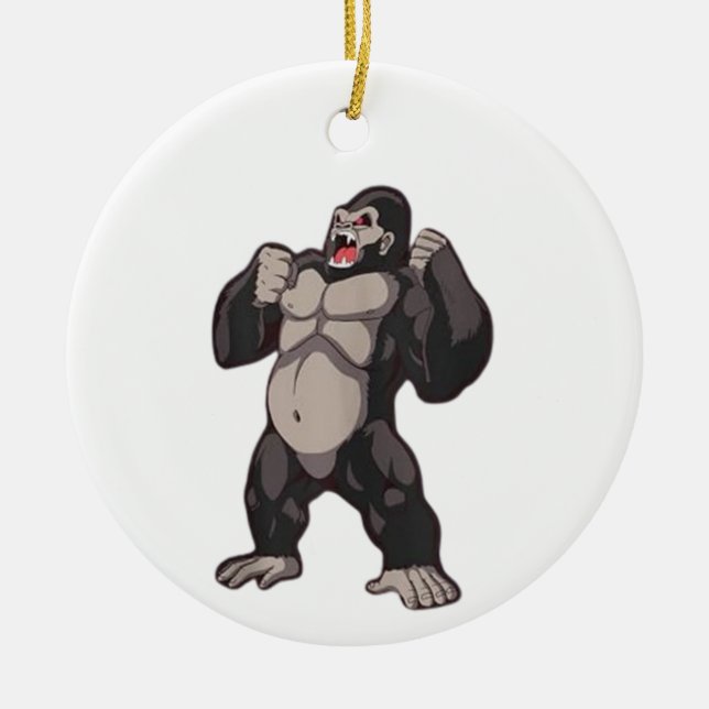 Gorilla Roaring Ape Monkey Ceramic Ornament (Front)