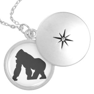 Gorilla silhouette locket necklace