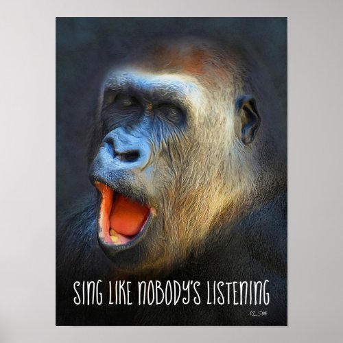 Gorilla Singing Inspirational Wildlife Art Poster