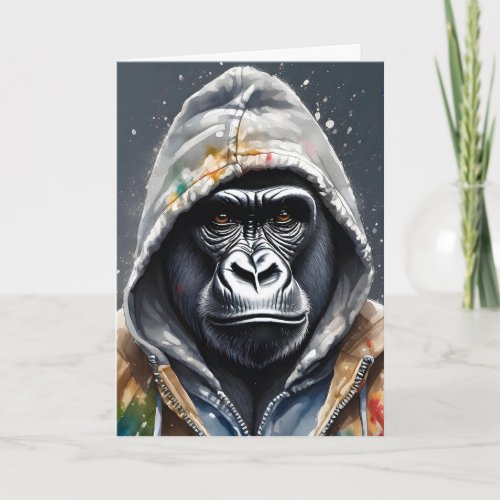 Gorilla Splatter Art Watercolor Portrait Blank Card