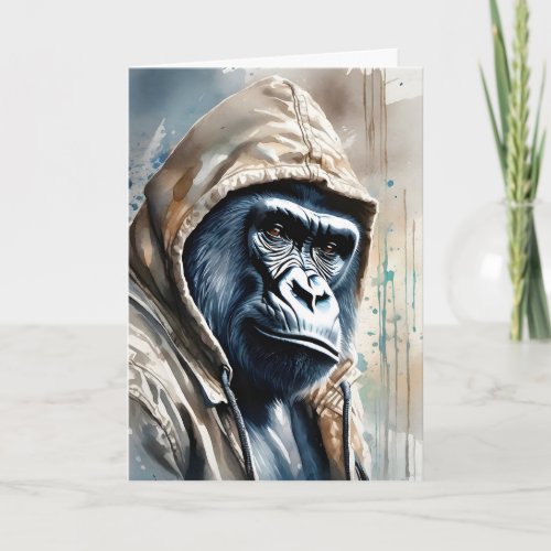Gorilla Splatter Art Watercolor Portrait Blank  Card