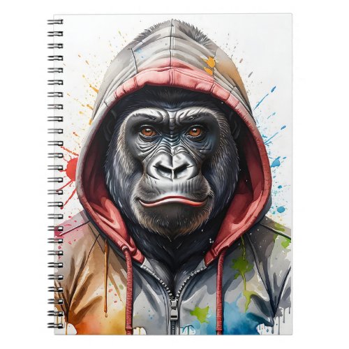 Gorilla Splatter Art Watercolor Portrait Hoodie Notebook