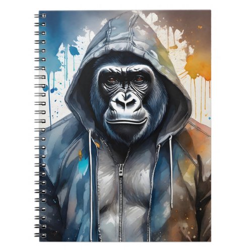 Gorilla Splatter Art Watercolor Portrait Hoodie Notebook