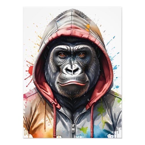 Gorilla Splatter Art Watercolor Portrait Hoodie Photo Print