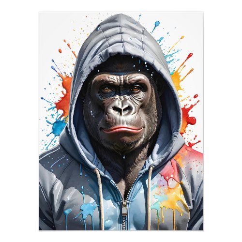 Gorilla Splatter Art Watercolor Portrait Hoodie Photo Print