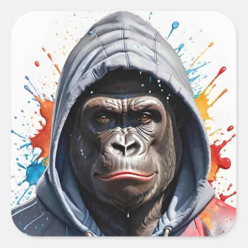 Gorilla Splatter Art Watercolor Portrait Hoodie  Square Sticker