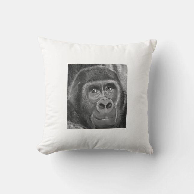 Gorilla sucking fingers Cushion2 指しゃぶりのゴリラクッション Throw Pillow (Front)