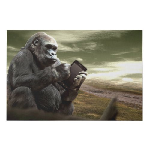 Gorilla Takes to the Tablet Faux Canvas Print