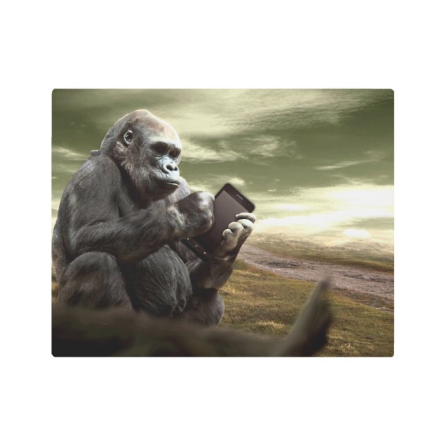 Gorilla Takes to the Tablet Metal Print (Front)