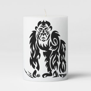 Gorilla Tattoo Style Design Black White Pillar Candle