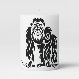 Gorilla Tattoo Style Design Black White Pillar Candle