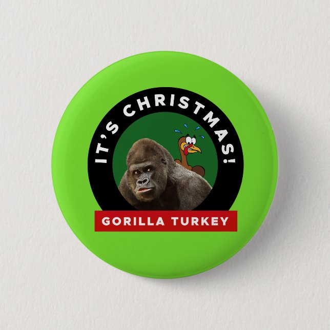 Gorilla Turkey Christmas Pun 6 Cm Round Badge Button (Front)