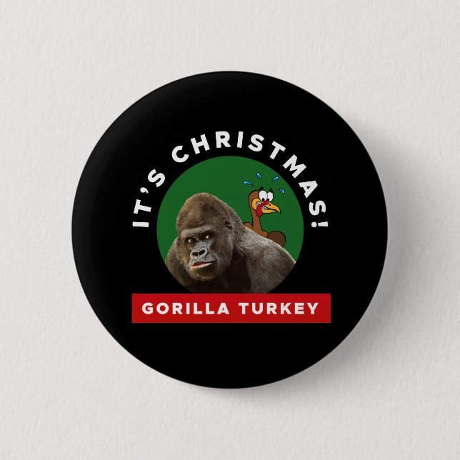 Gorilla Turkey Christmas Pun Button (Front)
