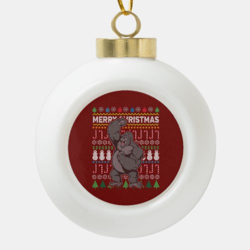 Gorilla Ugly Christmas Sweater Wildlife Series Ceramic Ball Christmas Ornament