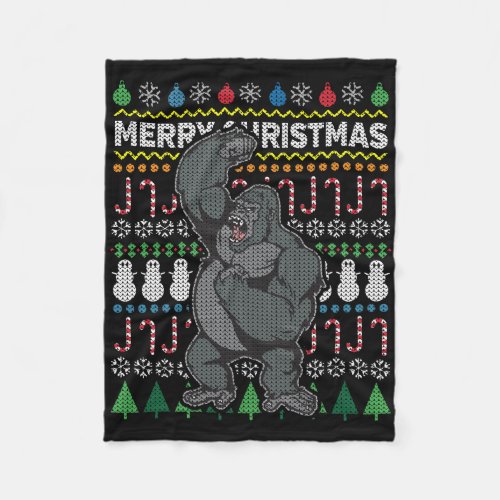 Gorilla Ugly Christmas Sweater Wildlife Series Fleece Blanket