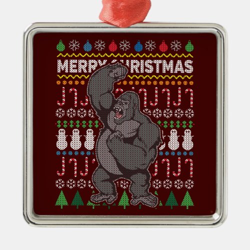 Gorilla Ugly Christmas Sweater Wildlife Series Metal Ornament