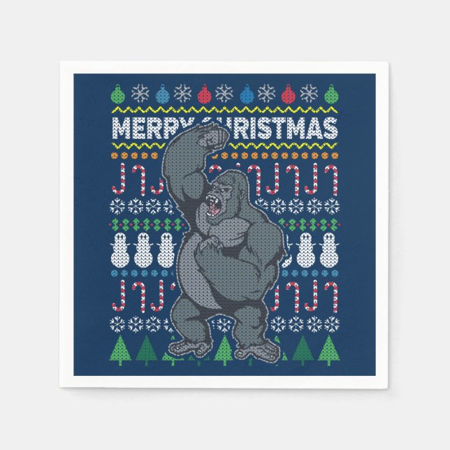Gorilla Ugly Christmas Sweater Wildlife Series Paper Napkins (Front)